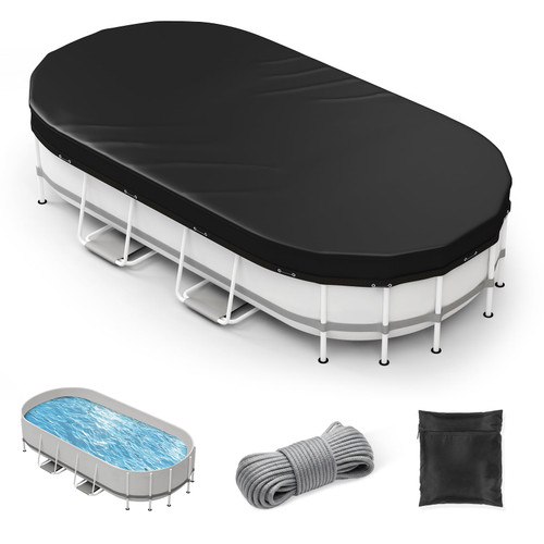 Oval Winter Pool Cover 12 x 24 FT, Upgraded 420D Heavy Duty Pool Covers for Above Ground Pool with Winch and Cable, All Season Inflatable Pool Cover for UV Resistant, Waterproof and Dustproof