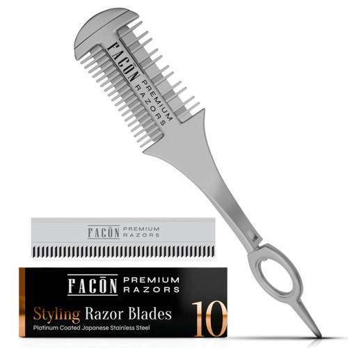 Facón Razor Comb for Hair Cutting - Professional Hair Cutting Comb Kit with 12 Replacement Blades, Double Edge Shaper for Salon & Home, Premium Styling Thinning Texturizing Split Ends Trimming Razor-1768421395