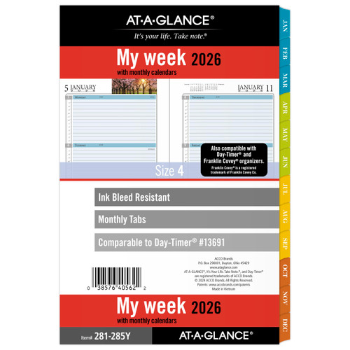 AT-A-GLANCE 2026 Planner Refill, Weekly & Monthly, 5.5" x 8.5", Desk Size 4, Loose-Leaf, Zenscapes (281-285Y-26)
