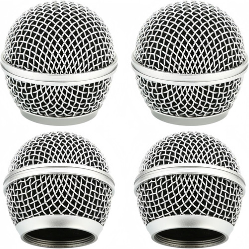 4 PCS Replacement Grilles for Shure Wired and Wireless SM58, Beta58A, SV100 Microphones, Microphone Grille Ball with Inner Foam, Steel Mesh Microphone Grille Head - Silver