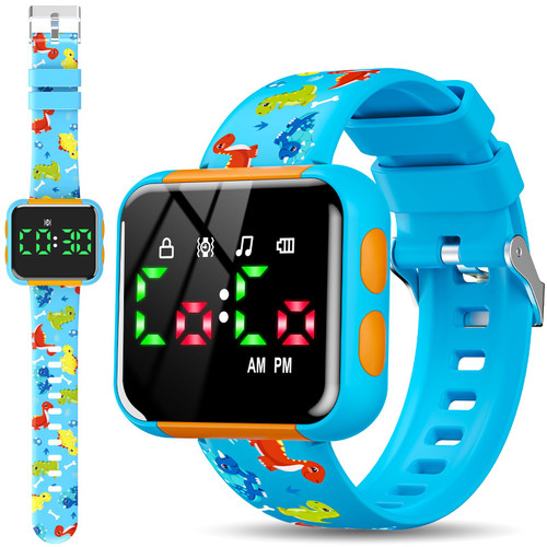 Etuwoe Potty Training Watch for Kids: Water Resistant Potty Watches for Toddler Boys Adjustable Volume Rechargeable Toilet Reminder Dinosaur Toddler Watch Birthday Gifts for 2 3 4 Year Old Boy(Blue)