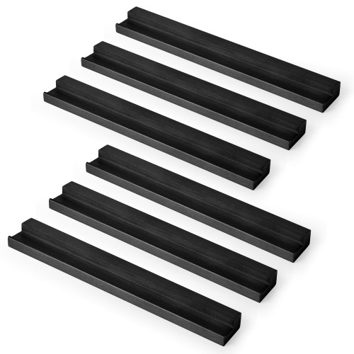 RICHFOCUS Vinyl Wall Mount, 6 Pack Solid Wood Vinyl Record Shelf, Album Record Holder Display, 12 inch Floating Shelves for Wall, Magazine Shelf, Kids Bookshelf for Bedroom, Living Room, Black