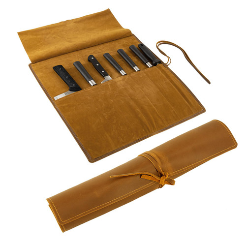 Baizoy Genuine Leather Knife Roll, Knife Bags for Chefs Professional, Small Chef'S Knife Case Holder, Knives Holders Protectors with 7 Slots, Portable Chef Knife Roll Chef Knife Bag
