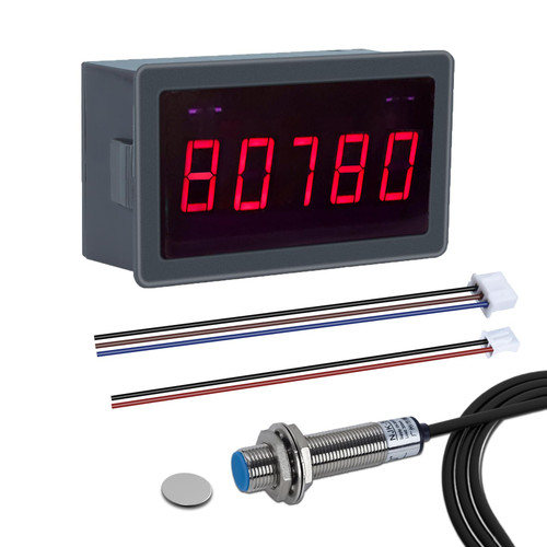 5-bit LED Tachometer, ICSTATION DC 5V-30V RPM Speed Meter Digital Motor Tachometer, Supports RPM/s Mode, Frequency Division & Filtering Function, Revolution Meter With Hall Proximity Switch Sensor NPN