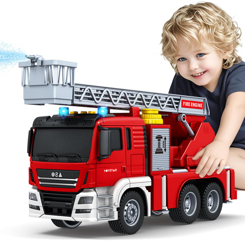 Kids Toys for 3 4 5 6 7 8 Years Old Boys, Large Fire Truck Toy, Friction Powered Fire Rescue Truck Vehicle Toy with Lights and Sirens Sounds, Water Pump, Ladder, Birthday Gifts for Boys Girls