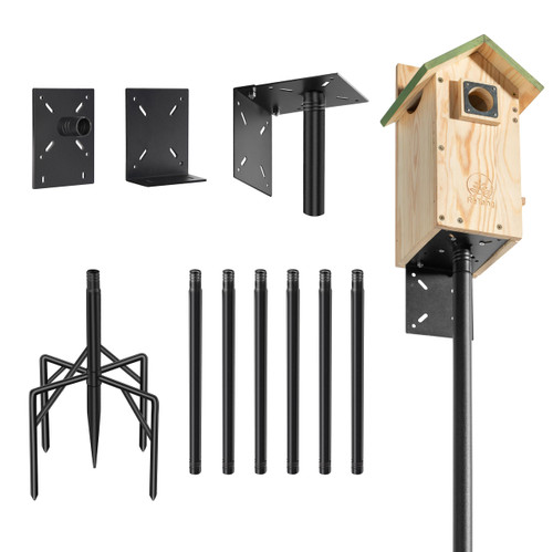 108 Inch Heavy Duty Birdhouse Pole Stand with Reinforced 5-Prong Base – Rustproof Birdhouse Stand for Bluebird Houses, Smart Bird Feeders & Weather Stations for Backyard, Patio, Garden, Lawn