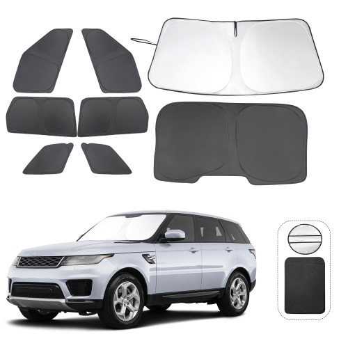 8PCS Windshield Sun Shade Custom Fit for 2014-2022 Land Rover Range Rover Sport Accessories Foldable Sunshade Side Rear Window Shade Cover Full Set Privacy Protection Keeps Car Cool