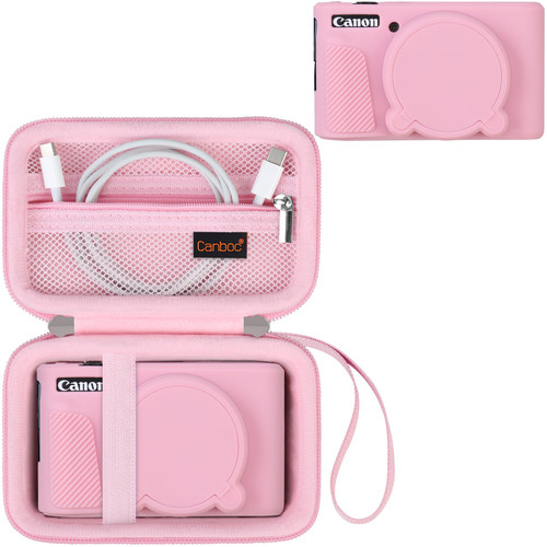 Canboc Case for Canon PowerShot SX740/SX730, Hard Carrying Case + Soft Silicone Protective Cover with Removable Lens Cover, Pink
