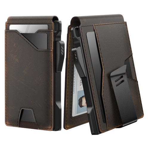 typecase Tactical Wallet for Men Card Holder: Pop Up Card Case, Full Grain Leather, Smart, RFID Blocking, Slim, Minimalist, Thin, Front Pocket - 10 Card Slots, ID Window, Money Clip (Burnished Black)