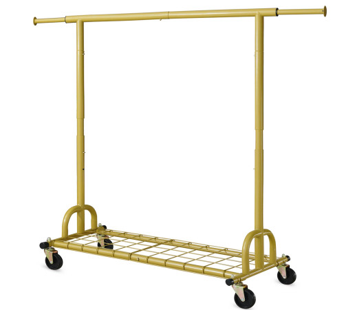 Clothes Rack Heavy Duty Clothing Rack Gold Load 525 LBS, Collapsible Garment Rack for Hanging Clothes Commercial Coat Rack with Wheels Portable Closet for Bedroom, Living Room, Laundry, Balcony