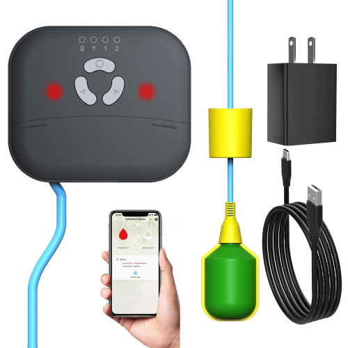 LUCKYDUO WiFi High/Low Sump Pump Alarm, Smart Water Level Alert with App Notification, Water Lever Sensor Detector for Indoors/Outdoors with 10ft Tethered Float Switch, 110dB Loud Alarm, LED Flashing