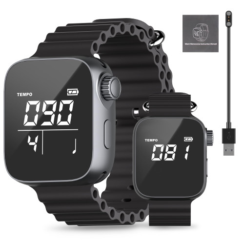 Aklot Vibrating Metronome Watch, Switchable Metronome or Sport Mode, Precision Pulse Wearable Metronomes for Instrumental Beginners, Musicians, Exercisers with Magnetic Charging Cable, Manual (Black)