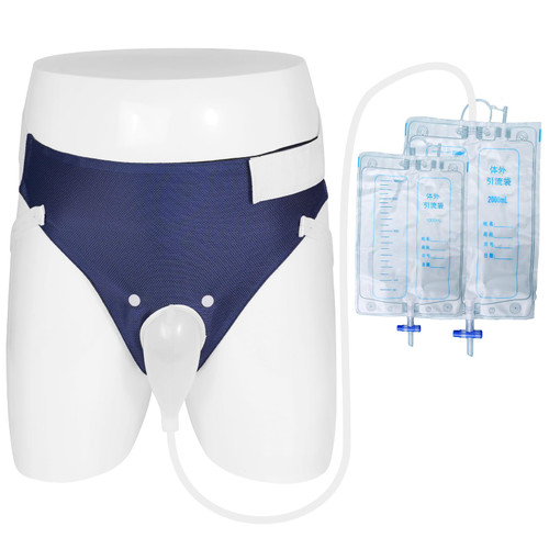 Wearable Urine Collection Bag Condom Catheters for Men, Reusable Portable Wearable Urinary Drainage with Silicone Urine Bags (2000 ML*1+1000 ML*1) for Bedridden Patients (Navy Blue-Elderly Men)