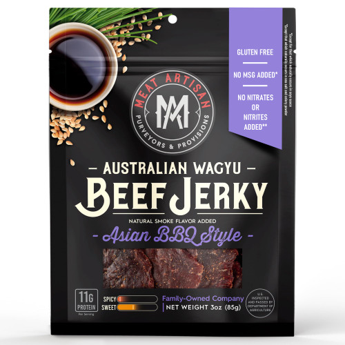 Meat Artisan Beef Jerky - Australian Wagyu Asian BBQ Style - High Protein Snack - Gluten Free No MSG - Premium Gourmet Natural 3oz (85g)