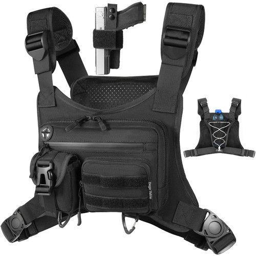 DegeTMVe Tactical Running Chest Bag with Anti-Bounce Design, Water-Repellent & Concealed Pistol Holster – Adjustable 4-Strap, Water Bottle Holder, Reflective Safety for Hiking, Cycling, Workouts