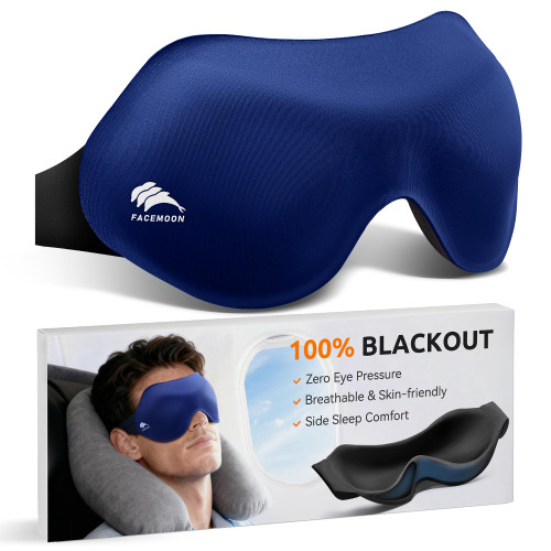 Airplane Travel Essentials Blackout: 3D Contoured Eye Masks for Sleep -Zero Pressure Sleep Mask for Women Men Lash Extensions Friendly - Perfect for Night Shift Nurse College Dorm Road Trip(Blue)