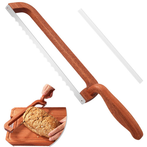 Ittnim Bread Knife for Homemade Bread, Sourdough Bread Cutter, 15" Wooden Bread Bow Knife with Improved Grip, Thickened Stainless Steel Blade Easy to Cut Sourdough Bread, Baguettes and Fruits-1768426068