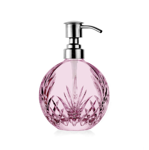 Godinger Soap Dispenser with Pump, Crystal Glass Lotion Dispenser, Bathroom and Kitchen Liquid Soap Dispenser - Dublin Collection, Blush