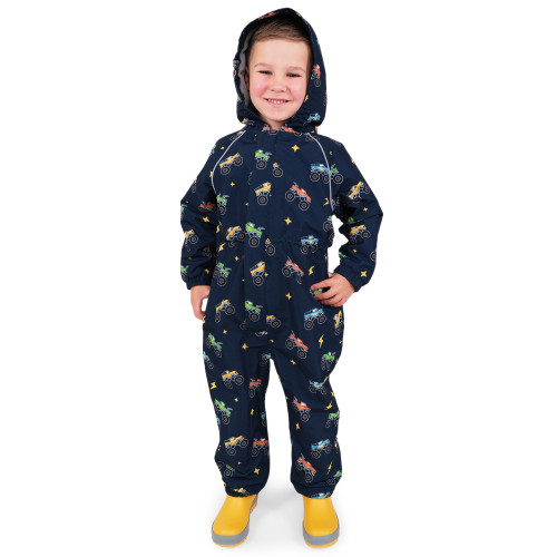 JAN & JUL Waterproof Fleece Lined Rain Suit, Snow Coveralls for Toddler Boys (Big Trucks, Size 3T)