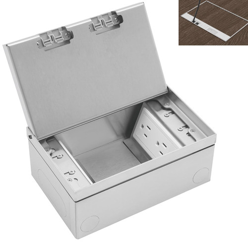 Recessed Flat Hidden Floor Electrical Outlet Kit, Electrical Outlet Cover Box with 4 * 15A Receptacle+1 * 5V 2.1A USB Charging Ports+2-Port CAT6 Interfaces (Silver, 1PC)