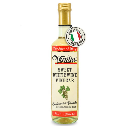 Vantia Sweet White Wine Vinegar 16.9 oz – Imported Italian Mild & Delicately Sweet Vinegar, Perfect for Salads, Marinades, Vegetables & Light Mediterranean Dishes