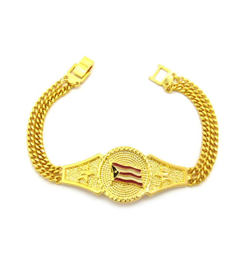 NYFASHION101 Puerto Rico Flag Dual Link Chain Bracelet with Box Clasp in Gold-Tone