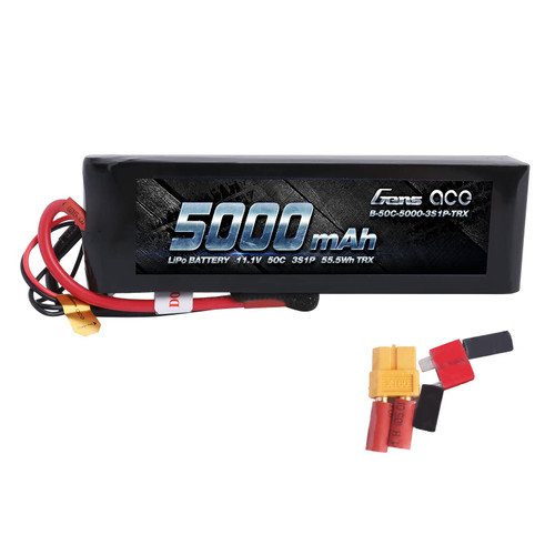 Gens ace 5000mAh 11.1V 3S 50C 3 Cell LiPo Battery Pack with XT60 and T Plug (Updated) for TRX RC Cars Slash vxl Slash 4x4 vxl E-maxx Brushless Axial e-revo Brushless and Spartan Models