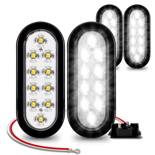 TRUE MODS 4pc 6 Inch Clear White Oval LED Reverse Trailer Tail Light Kit [DOT FMVSS 108] [SAE (2) R] [Grommet & 2 Prong Plug] [IP67 Waterproof] [Back Up Signal] Backup Lights for Boat Trailer RV Truck