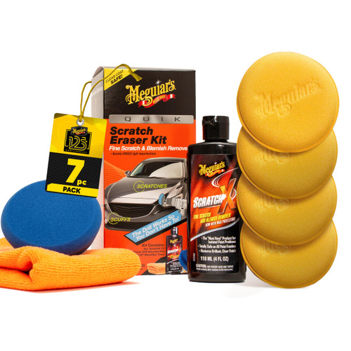 Meguiar’s Quik Scratch Eraser Kit, Car Scratch Remover for Fixing Surface Blemishes, Includes ScratchX, Drill-Mounted Pad, and Microfiber Towel, Great Car Gifts for Men and Women