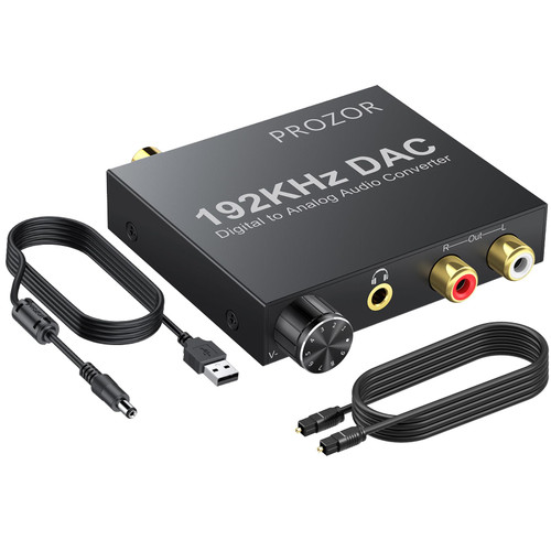PROZOR 192KHz Digital to Analog Audio Converter Optical to RCA Adapter Upgrade Volume Adjustable DAC with Optical Cable, SPDIF TOSLINK to Stereo L/R & 3.5mm Jack Converters