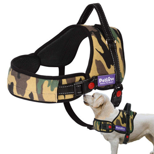 PetLove Dog Harness, Adjustable Soft Leash Padded No Pull Dog Harness for Small Medium Large Dogs, Camouflage