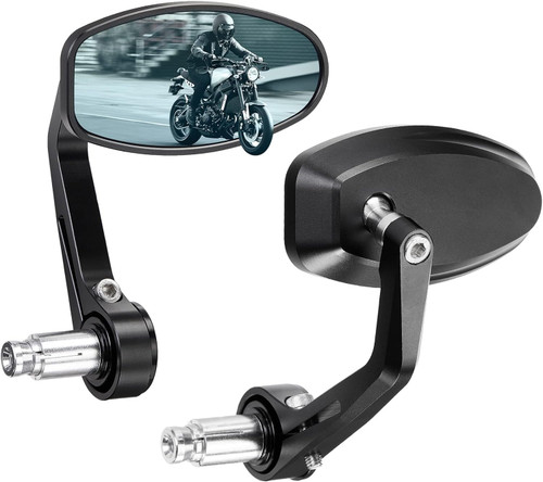 KEMIMOTO Motorcycle Handlebar Bar End Mirror, Billet Aluminum Rearview Motorcycle End Bar Mirror Universal 7/8" Round Anti Glare, Compatible with Most Scooters, ATV, UTV (Blue Lens)