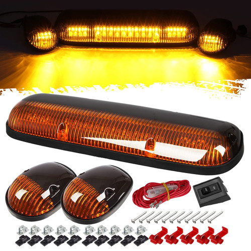 Partsam 3PCS Amber LED Cab Roof Marker Light Top Running Lights w/Wiring Compatible with Silverado/Sierra 1500 1500HD 2500 2500HD 3500 2002 2003 2004 2005 2006 2007 Pickup Trucks