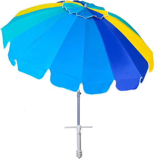 AMMSUN 7.5ft Heavy Duty HIGH Wind Beach Umbrella with sand anchor Vent Tilt Portable Sun Shelter, UV 50+ Protection Outdoor Sunshade Umbrellas Carry Bag for Patio Garden Pool Backyard Multicolor Blue