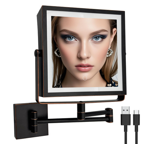 Ruacq Rechargeable Wall Mounted Makeup Mirror with Lights, Double Sided 1X/10X Magnifying Vanity Mirror with 3 Color Lights, Touch Screen Dimmable, 360° Rotation Foldable Arm (Oil Rubbed Bronze) Ruacq Rechargeable Wall Mounted Makeup Mirror with Lights, Double Sided 1X/10X Magnifying Vanity Mirror with 3 Color Lights, Touch Screen Dimmable, 360° Rotation Foldable Arm (Oil Rubbed Bronze)