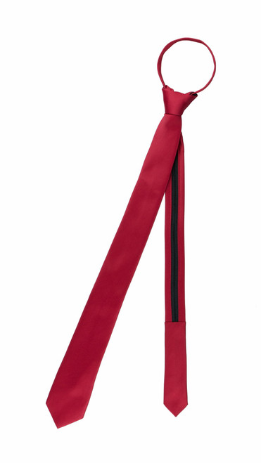 Vesuvio Napoli PreTied SKINNY Men's Neck Tie Solid RED Narrow Zipper Necktie