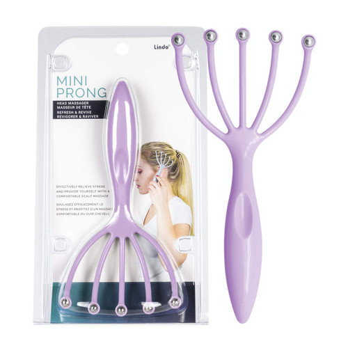 Lindo Mini Prong Head Massager - Handheld Head Scalp Massager for Destressing and Relaxation (Purple)