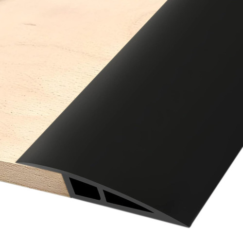Qiveno Vinyl Floor Transition Strip 36" - Universal Threshold Ramp for Wheelchairs/Vacuums (1/2"-3/5" Doorway, Black) | Waterproof PVC, Non-Slip Surface & Instant Installation