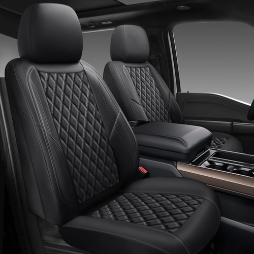 GEEYONTEK Premium Leather Car Seat Covers Full Set,Universal Fit for Cars,Trucks&SUVs,Waterproof Car Seat Cushion,Full Coverage Car Seat Protector with 5 Seats,Black