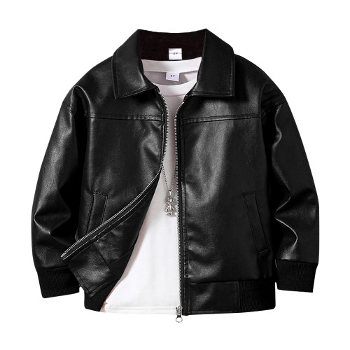 Nivne Tco Toddler Boy Leather Jacket - Stylish Black Drop Shoulder Zip Up Leather Coat - Cool Boys Outwear Tops for Kids (US, Age, 4 Years, Black)