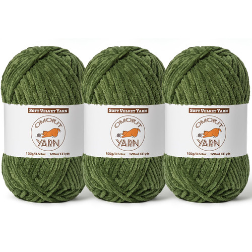 3 Pack Army Green Fluffy Velvet Yarn for Crocheting,Chunky Chenille Baby Blanket Yarn for Crocheting,Soft Fuzzy Puzzle Yarn for Knitting,(100g/3.53oz Each) Bulky Thick Amigurumi Crochet Yarns
