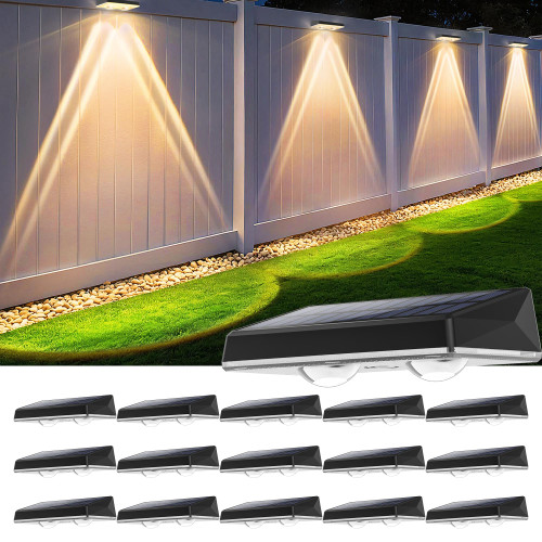 Solar Fence Lights Outdoor, 16-Pack 120LM Fence Lights Solar Powered, IP67 Waterproof Dusk to Dawn Auto On/Off 12+ Hours for Outside/Backyard/Wall/Step/Patio/Deck/Pool (Warm White & RGB 7 Colors)