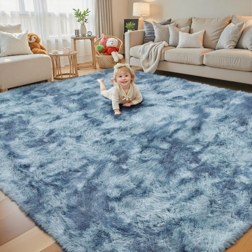 8x10 Area Rugs for Living Room Bedroom Fluffy, Large Area Rug Shag Shaggy Carpet Soft Plush Furry Bedside Rug, Area Rugs for Home Decor(8 x 10, Dark Blue Tie-Dyed)
