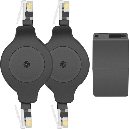 NECABLES 2+1Pack 2pcs Retractable Phone Cord for Landline 4ft Auto Rewind Telephone Handset Cord RJ9 4P4C Male to Male and 1pc RJ9 Coupler - 4 Feet Kit