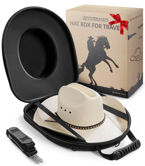 HYDERMUS Hat Box for Travel Waterproof Hat Travel Case Crush Proof Hat Can Storage for Fedora, Panama, Tweed Hats, Hat Holder, Hat Carrier for Travel Black Men's Western Gifts
