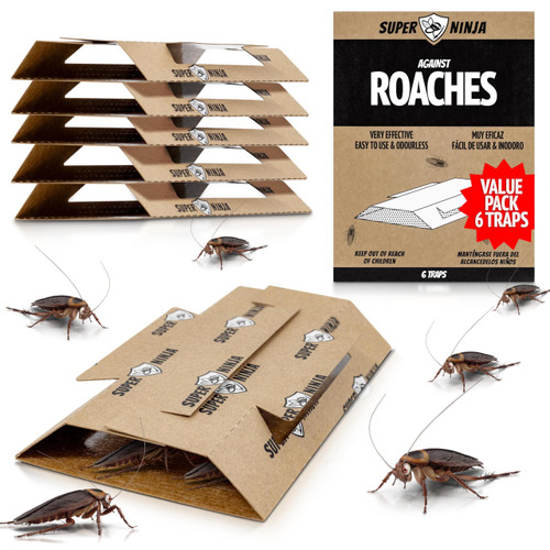 Super Ninja Roach Traps Indoor – 6 Pack, Roach Killer Indoor Infestation Control, Safe & Toxin-Free Cockroach Trap with Food Attractant, Nature-Friendly Pest Solution for Home, Garage & Shed