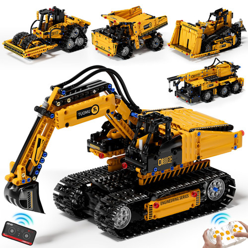 DOLIVE 5 in 1 STEM Building Block Set for Kids Ages 8-14, Remote Control and App Controlled Excavator/Crane/Truck/Bulldozer/Roller, Birthday Gift for 8 9 10 11 12+ Years Old
