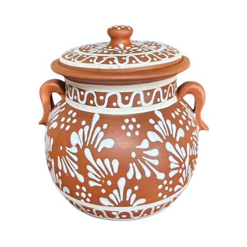 Handmade Clay Bean Pot – 9x9 Inch Mexican Barro Stew Pot, Talavera Style Cooking & Serving Pot