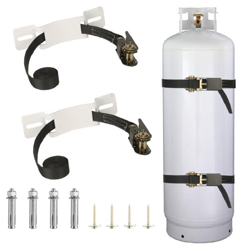 2PCS Propane Tank Holder，Oxygen Tank Holder，Nitrogen Gas Cylinder Holder, with 6.6ft Ratchet Strap and Screws Suitable for rv Propane Tank Holder，Cylinder Wall Mounted Bracket (White) (White)