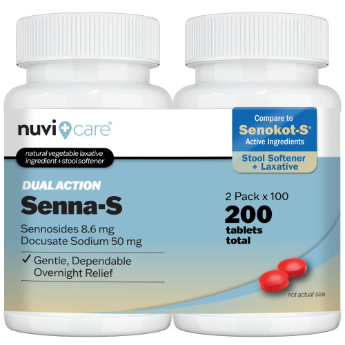 NUVICARE Senna Plus Laxative Stool Softener - Docusate Sodium (50mg) Stool Softener with Stimulant Laxative Sennosides (8.6mg) - Compare to Senokot-S for Occasional Constipation Relief* (2 Pack)
